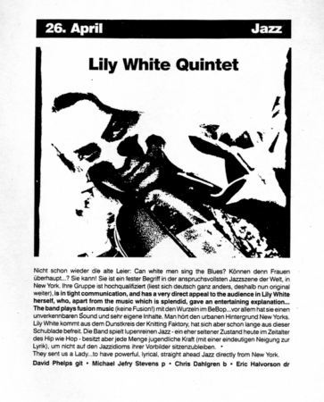 Lily White, Jazz, April